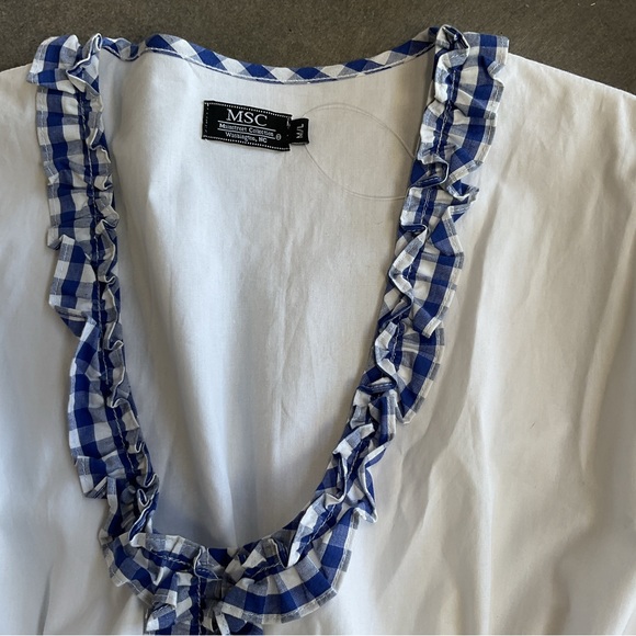 Preppy gingham trimmed crisp white tunic - Picture 4 of 4